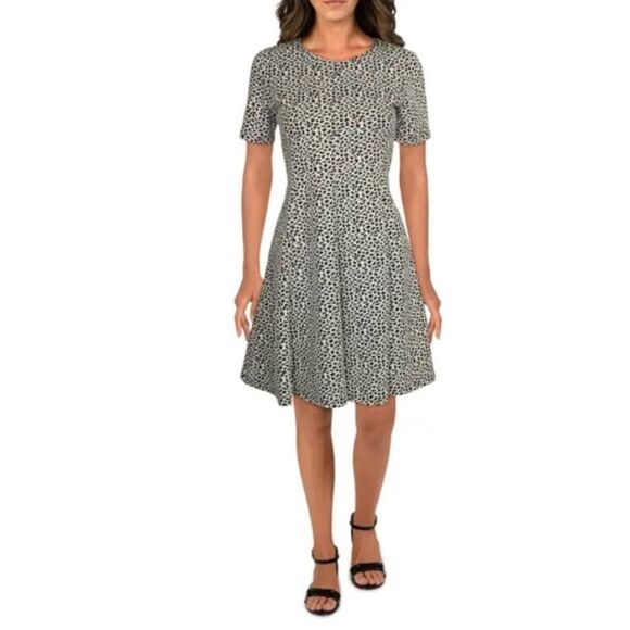 Anthropologie Hutch Textured Fit &  Flare Dress White Black Print Large - Picture 13 of 13